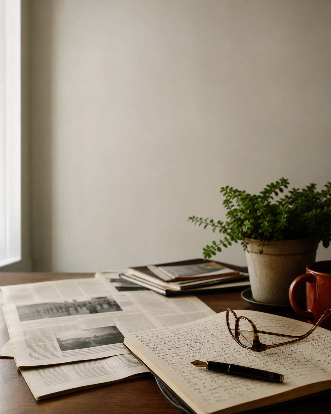 Scrivania editoriale con taccuino, immagine segnaposto